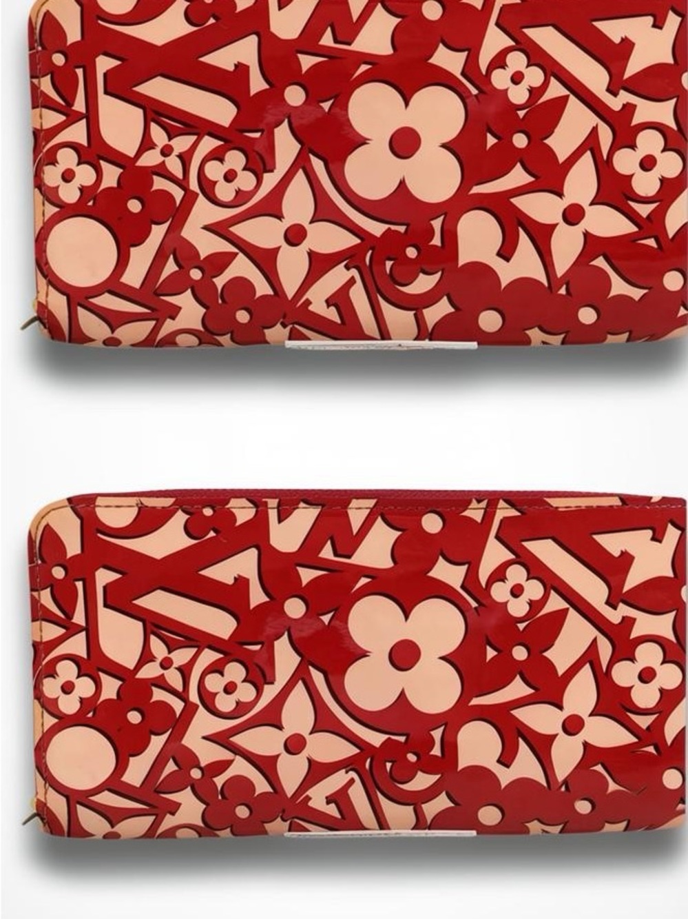 Louis Vuitton Red & Cream Monogram Cutout Zip Wallet